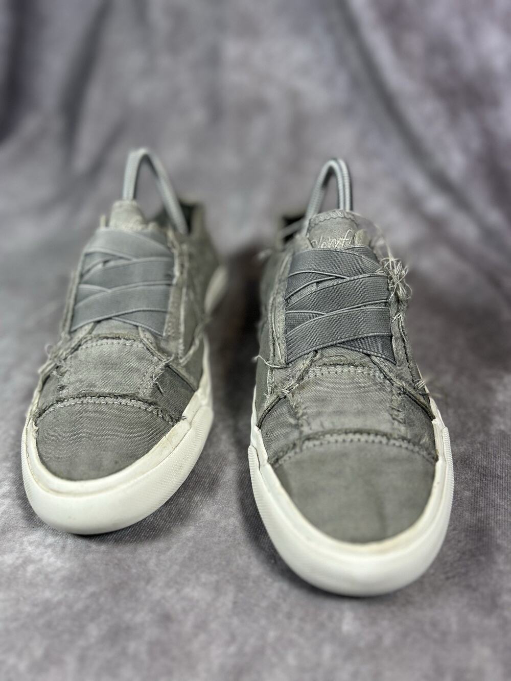 Blowfish Malibu Women's Size 7 Gray Canvas Slip On Sneakers Frayed Edge